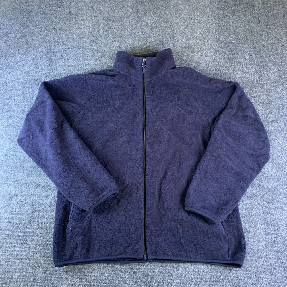 Uniqlo Fleece Jacket Unisex Large Blue Mock Neck Full Zipper Raglan Sleeve Cozy